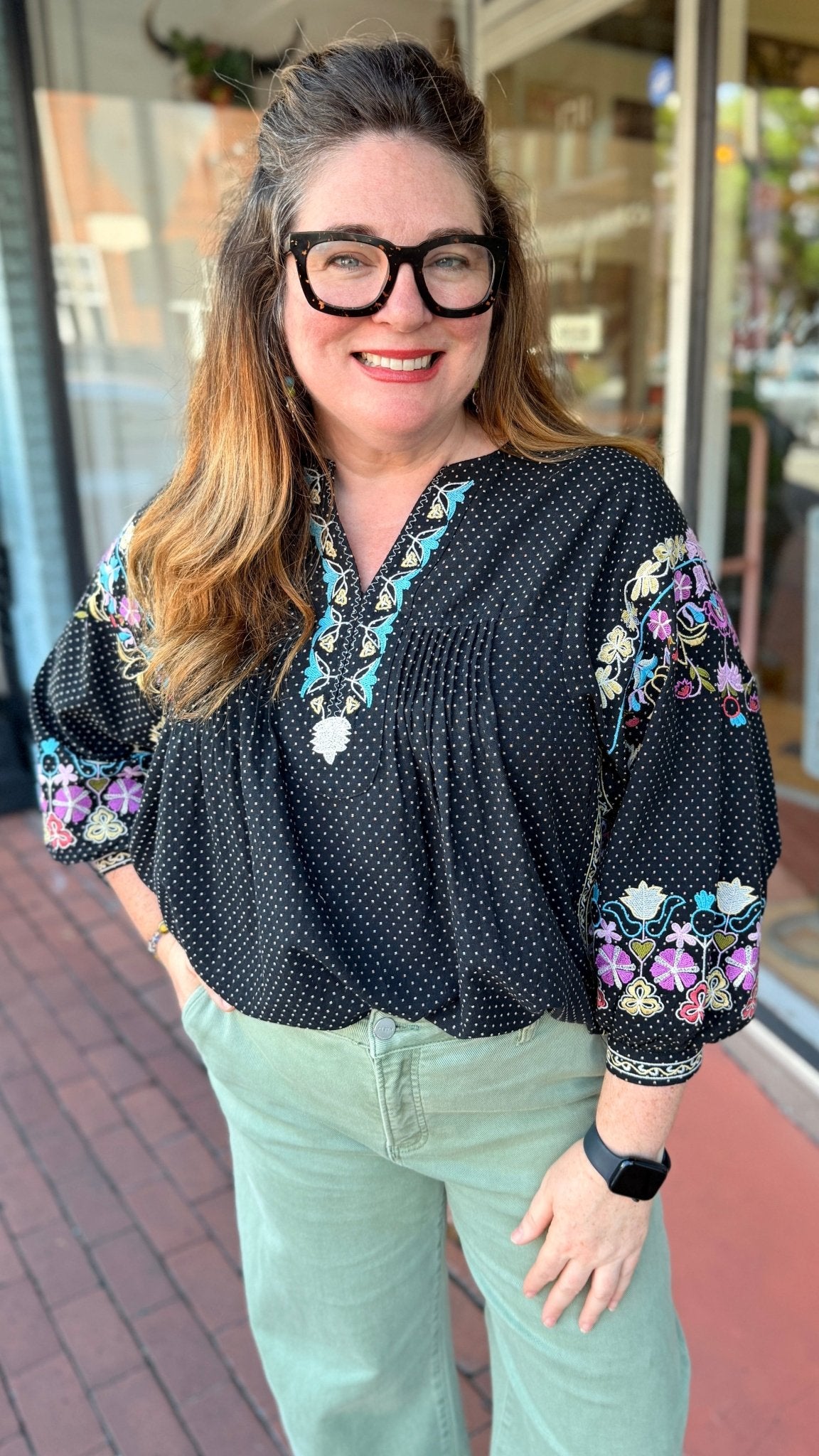 Black Boho Embroidered Flowy Top - Rebecca James Clothing