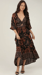 Black Boho Twist Front Fall Dress - Rebecca James Clothing