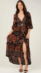 Black Boho Twist Front Fall Dress - Rebecca James Clothing
