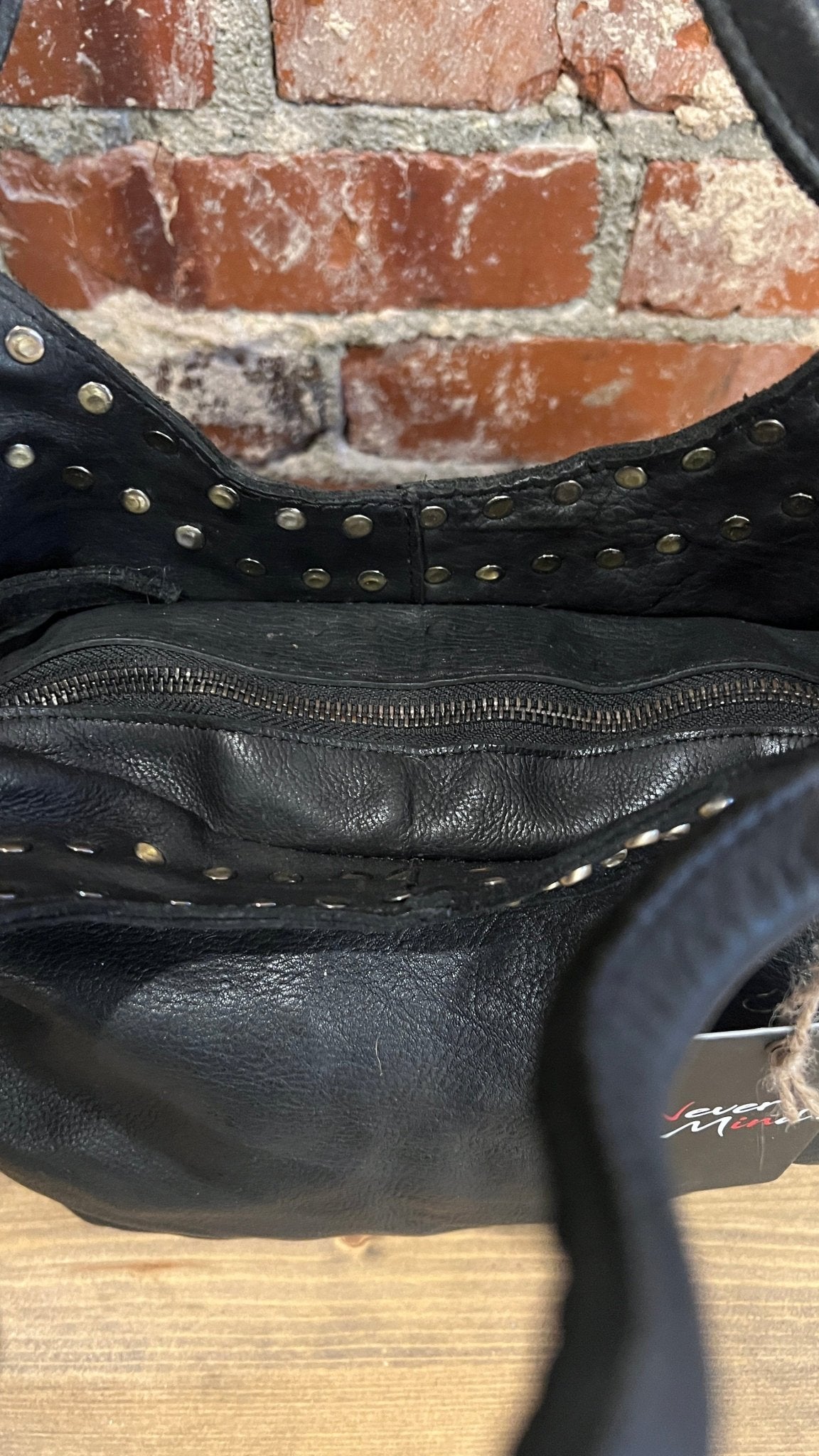 Black Leather Studded Hobo Style Handbag - Rebecca James Clothing