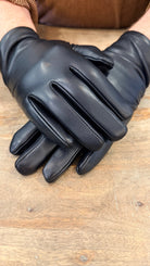 Black Vegan Leather Ruched Glove - Rebecca James Clothing