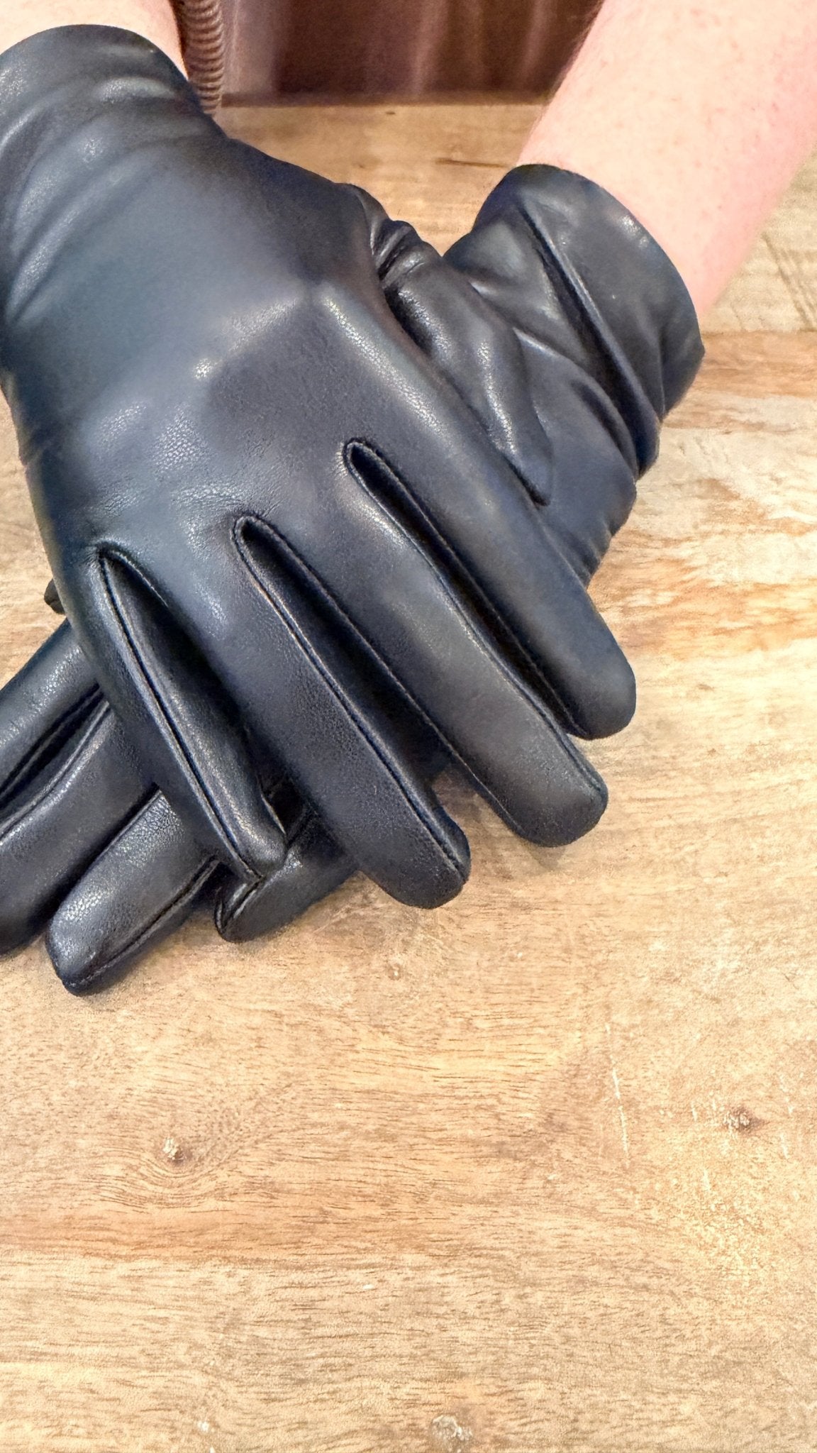 Black Vegan Leather Ruched Glove - Rebecca James Clothing