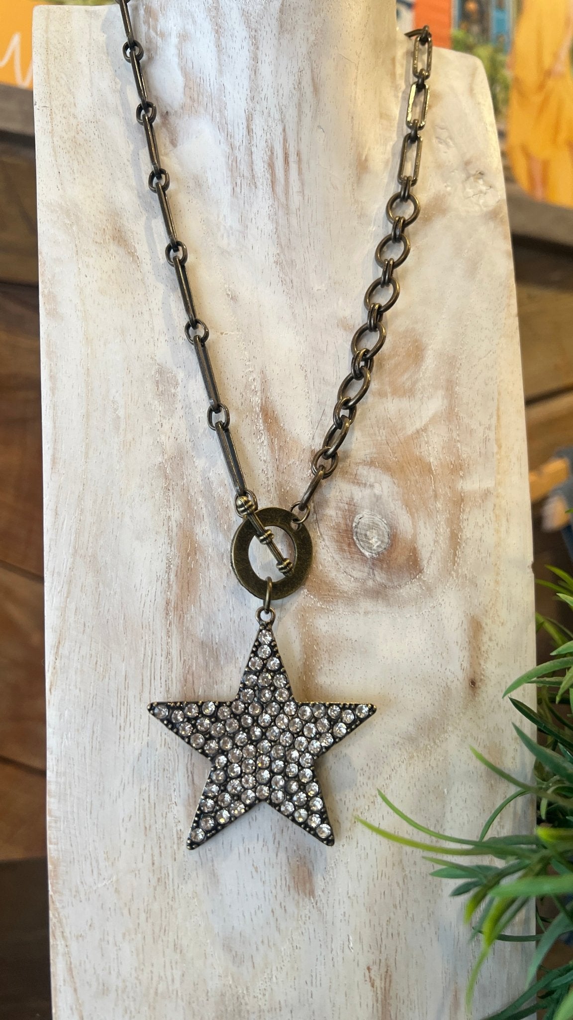 Blinged Out Star Brass Toggle Clasp Necklace - Rebecca James Clothing