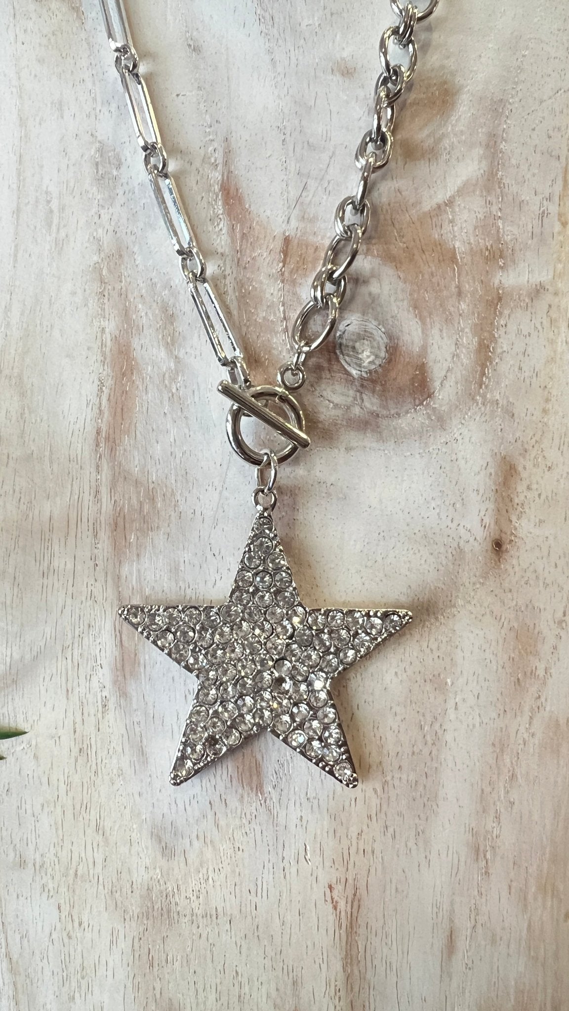 Blinged Out Star Silver Toggle Clasp Necklace - Rebecca James Clothing