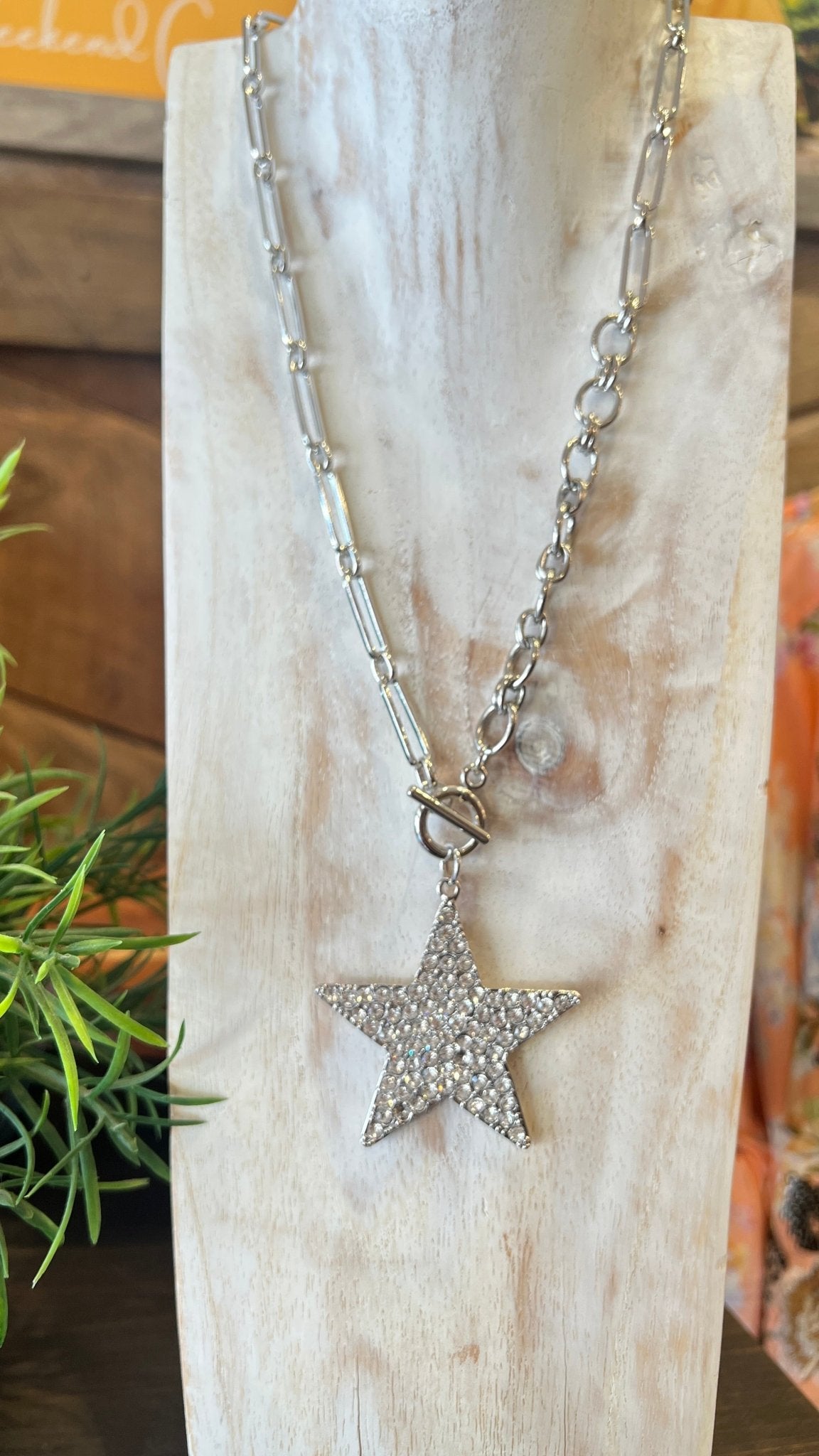 Blinged Out Star Silver Toggle Clasp Necklace - Rebecca James Clothing