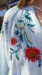 Blue Boho Peasant Top with Colorful Embroidery - Rebecca James Clothing