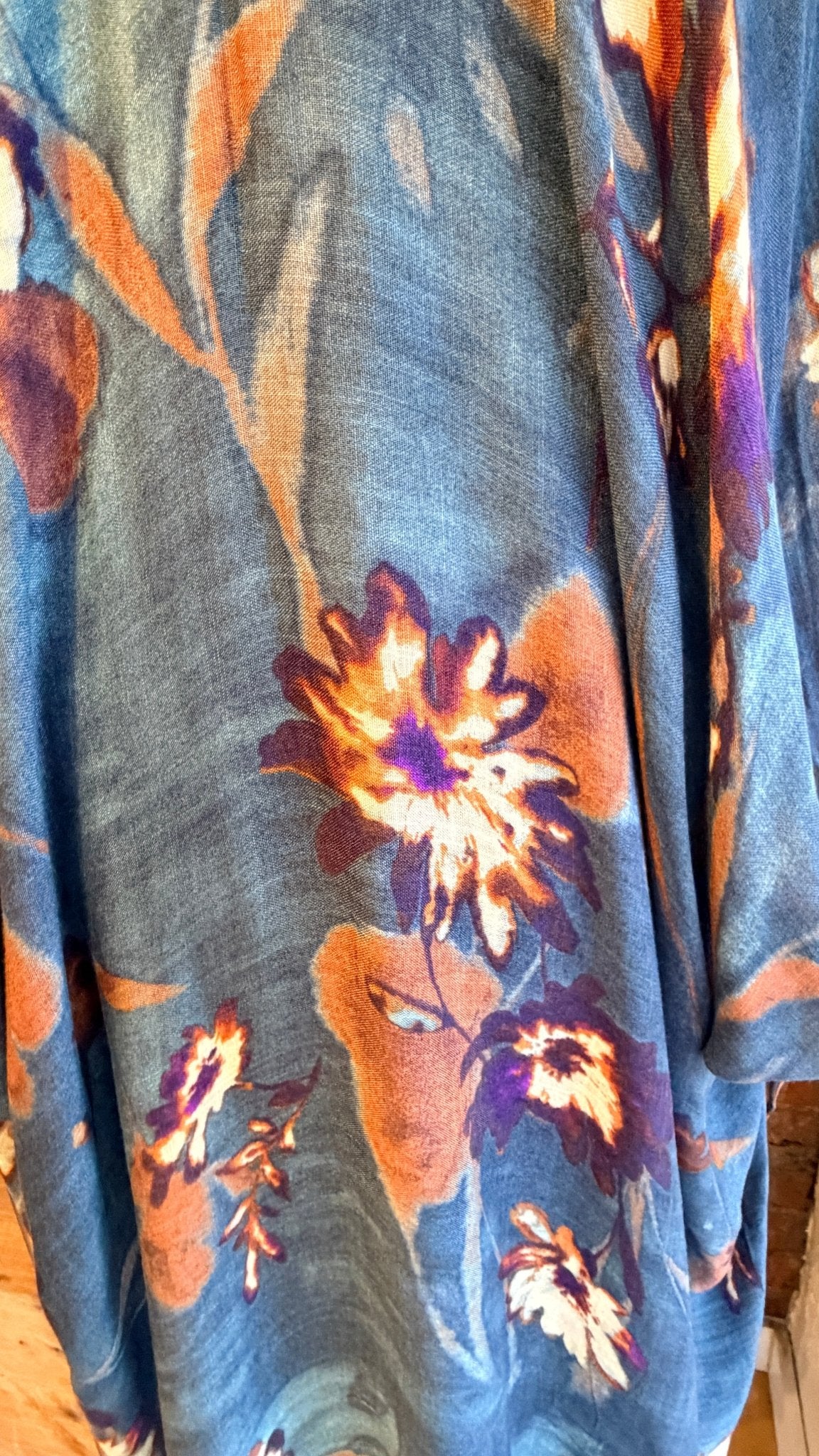 Blue Fall Floral Kimono Wrap - Rebecca James Clothing