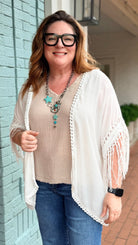 Bohemian Fringe Kimono with Crochet Medallion - Rebecca James Clothing