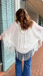 Bohemian Fringe Kimono with Crochet Medallion - Rebecca James Clothing