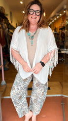 Bohemian Fringe Kimono with Crochet Medallion - Rebecca James Clothing