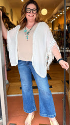 Bohemian Fringe Kimono with Crochet Medallion - Rebecca James Clothing