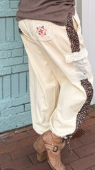 Boho Embroidered Cream Cotton Cargo Joggers - Rebecca James Clothing