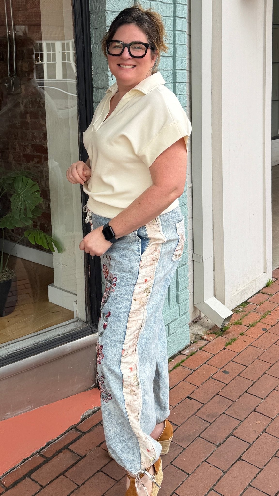 Boho Embroidered Denim Cargo Joggers - Rebecca James Clothing