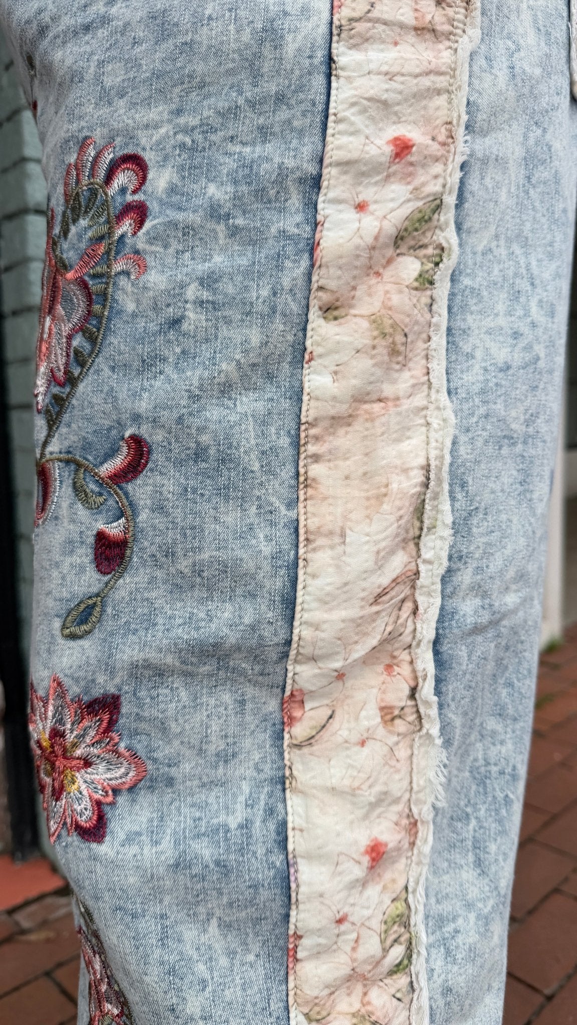 Boho Embroidered Denim Cargo Joggers - Rebecca James Clothing