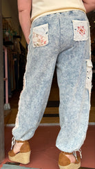 Boho Embroidered Denim Cargo Joggers - Rebecca James Clothing