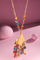 Boho Gold Shield Necklace with Handmade Cotton Beads - Rebecca James Clothing