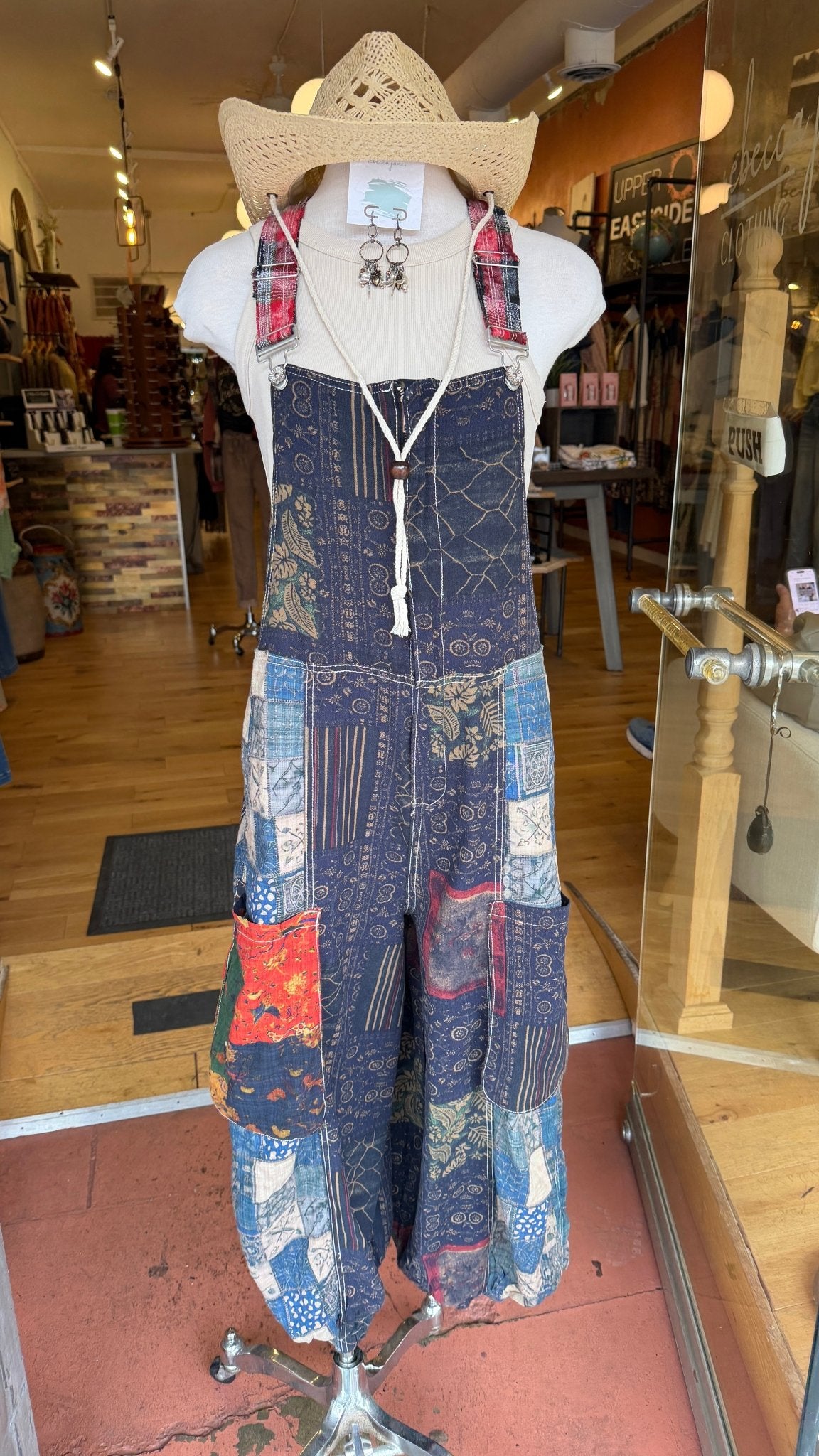 Boho Patchwork Cotton Jogger Overalls - Rebecca James Clothing