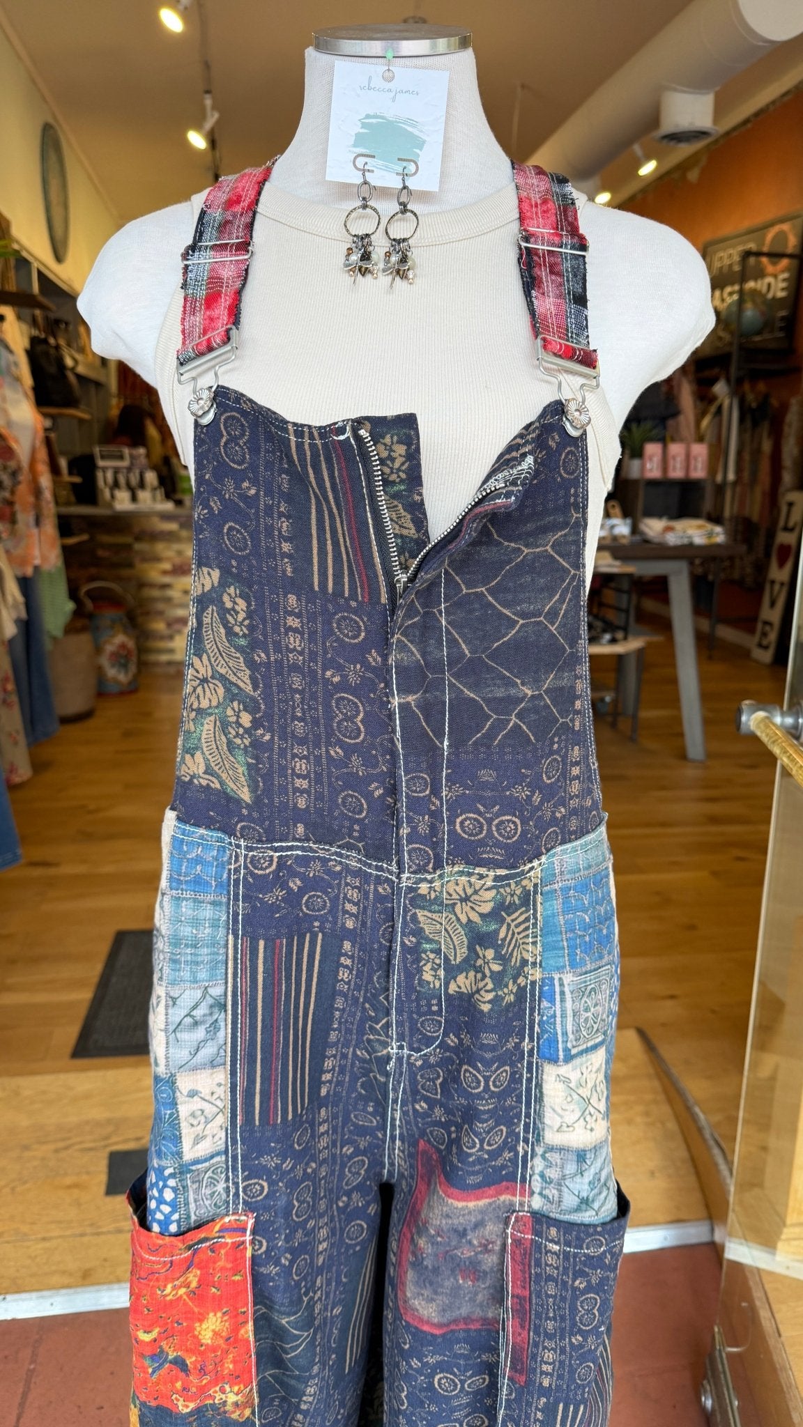Boho Patchwork Cotton Jogger Overalls - Rebecca James Clothing