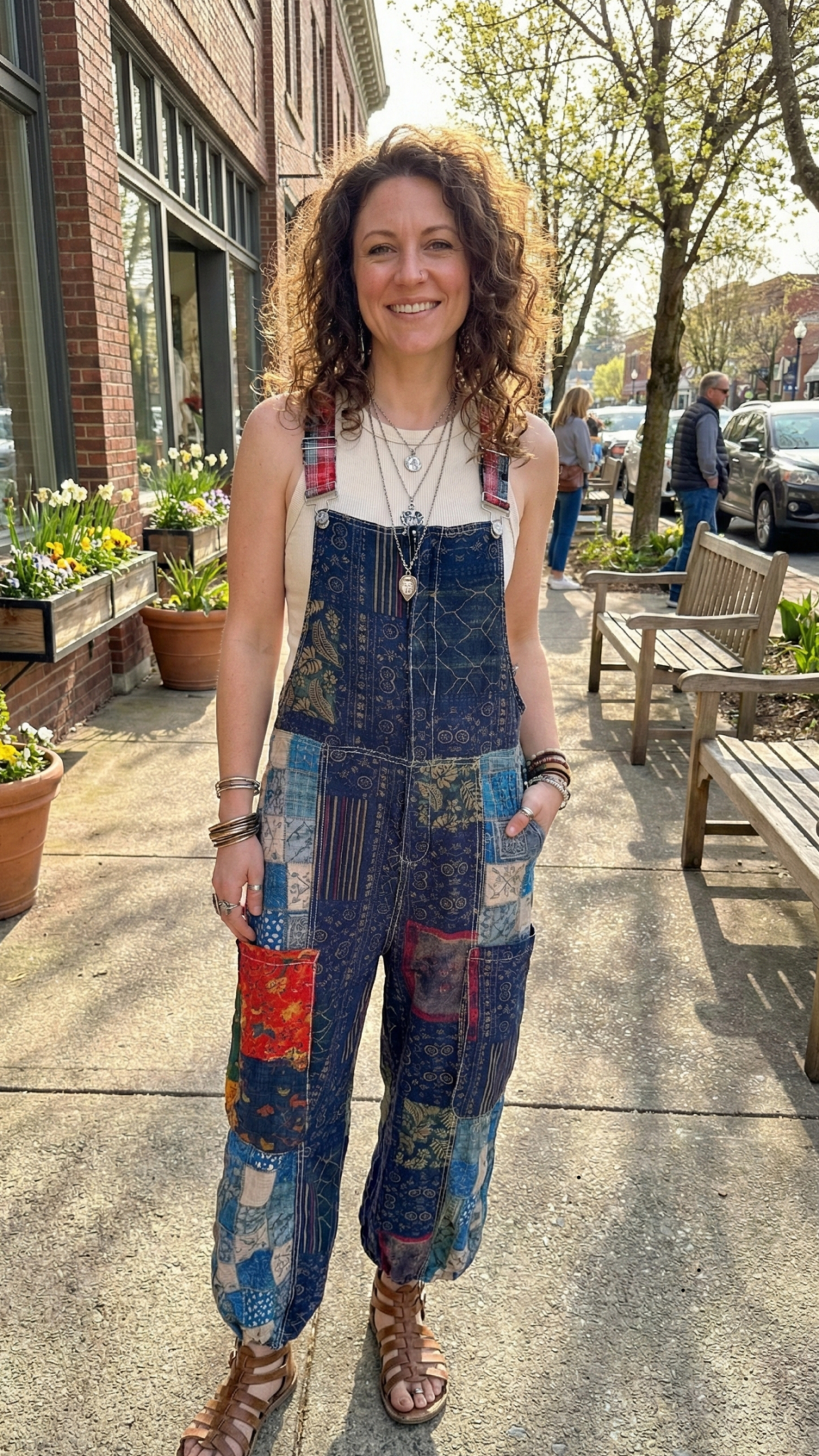 Boho Patchwork Cotton Jogger Overalls - Rebecca James Clothing