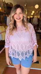Boho Pink Crochet Knit Sweater & Tank Set - Oversized Summer Open Weave Top - Rebecca James Clothing