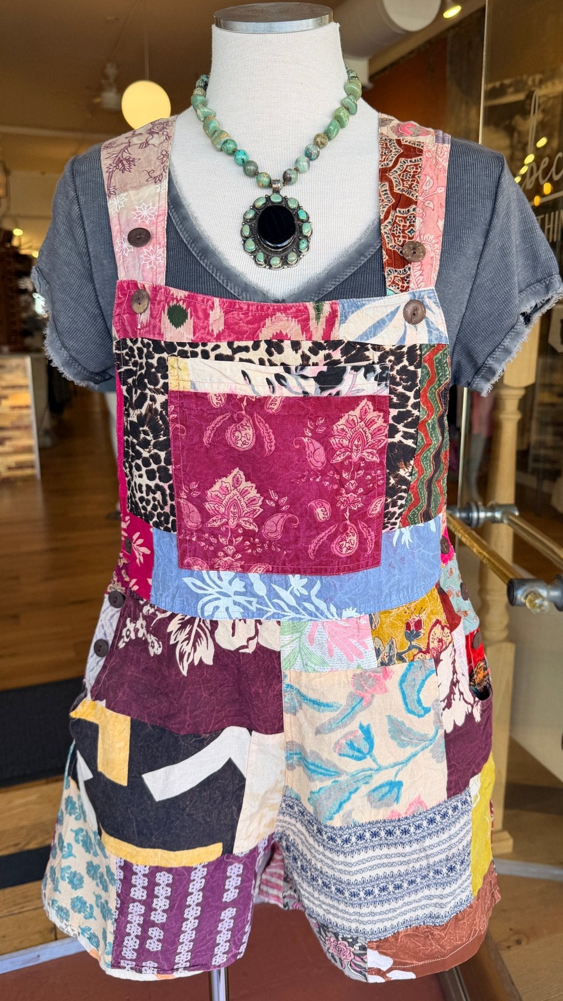 Boho Summer Patchwork Overall Romper - Rebecca James Clothing
