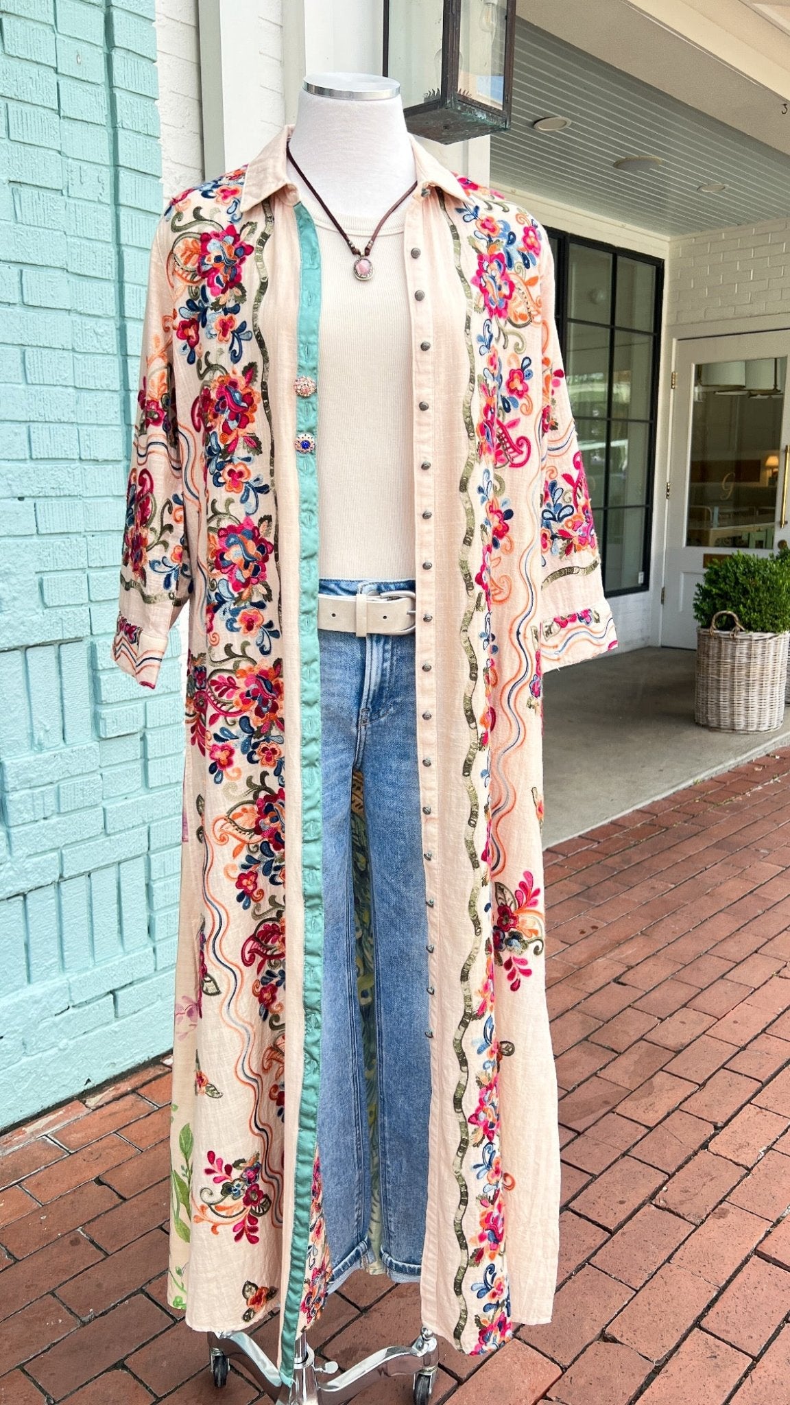 Boho Western Embroidered Belt w/ Silver Buckle - Rebecca James Clothing