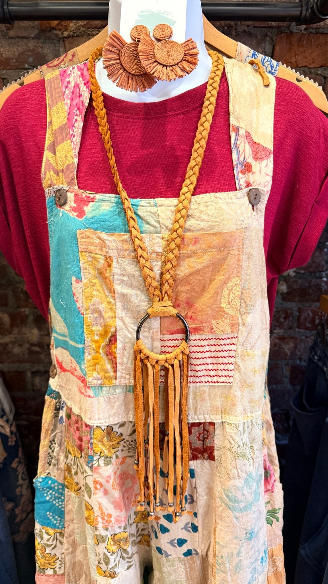 Braided Leather Fringe Necklace - Rebecca James Clothing