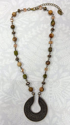 Brass Shield Mixed Bead Short Statement Necklace - Rebecca James Clothing