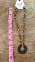 Brass Shield Mixed Bead Short Statement Necklace - Rebecca James Clothing