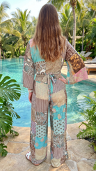 Brown Boho Mixed Print Faux Wrap Pants - Rebecca James Clothing