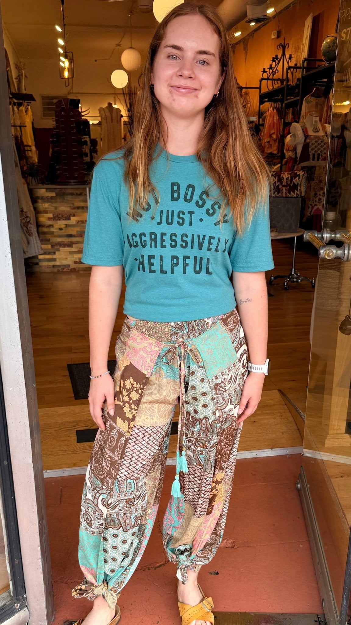 Brown Boho Mixed Print Faux Wrap Pants - Rebecca James Clothing