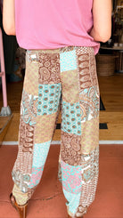 Brown Boho Mixed Print Faux Wrap Pants - Rebecca James Clothing