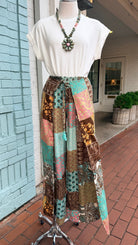 Brown Boho Mixed Print Faux Wrap Pants - Rebecca James Clothing