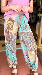 Brown Boho Mixed Print Faux Wrap Pants - Rebecca James Clothing