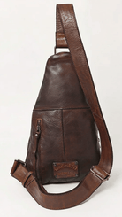 Brown Italian Leather Studded Sling Bag - Rebecca James Clothing