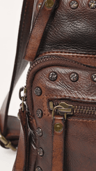 Brown Italian Leather Studded Sling Bag - Rebecca James Clothing