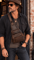 Brown Italian Leather Studded Sling Bag - Rebecca James Clothing