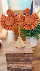 Brown Raffia Fan Earrings - Rebecca James Clothing