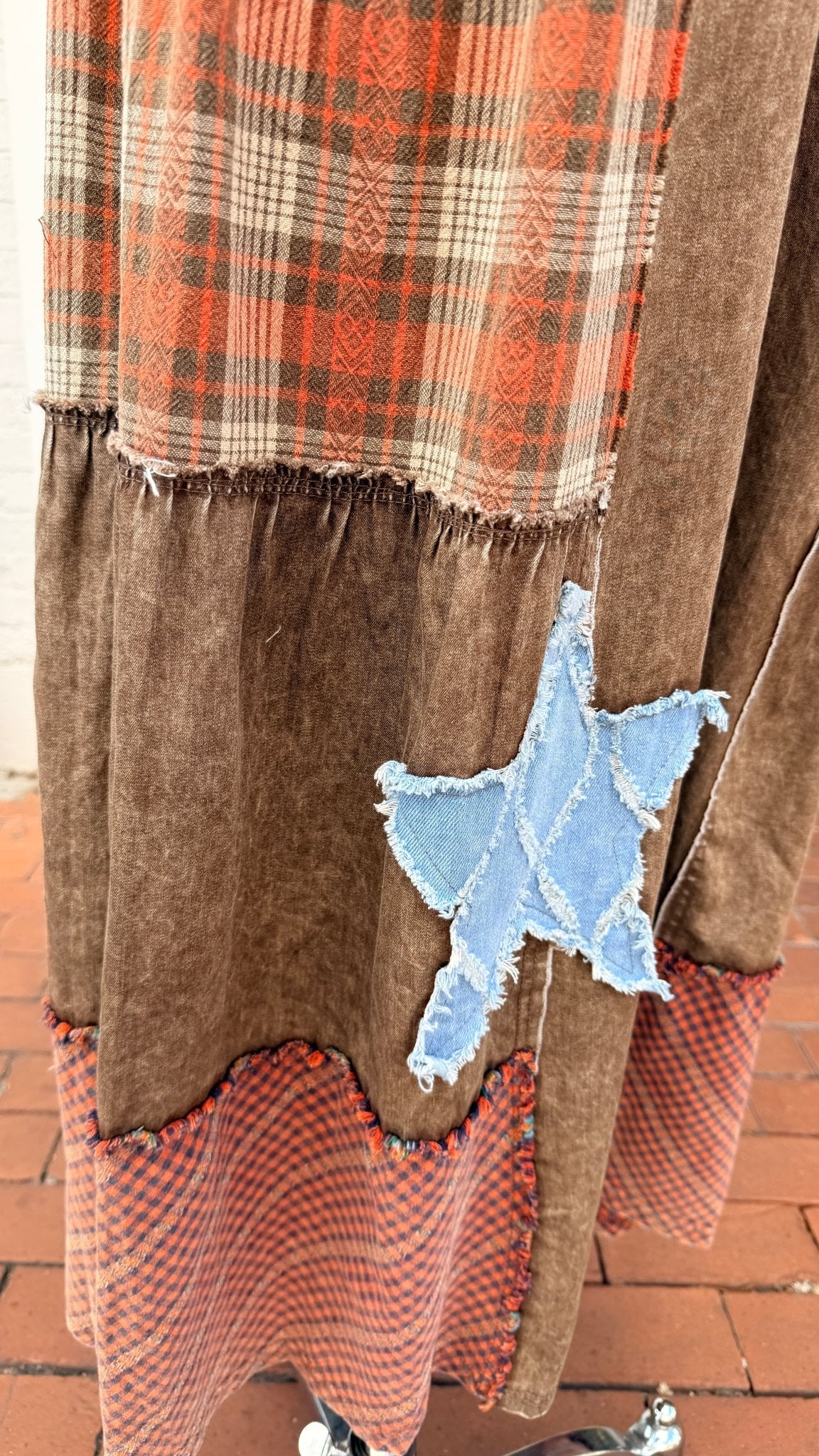 Brown Wide Leg Plaid Star Pants - Rebecca James Clothing