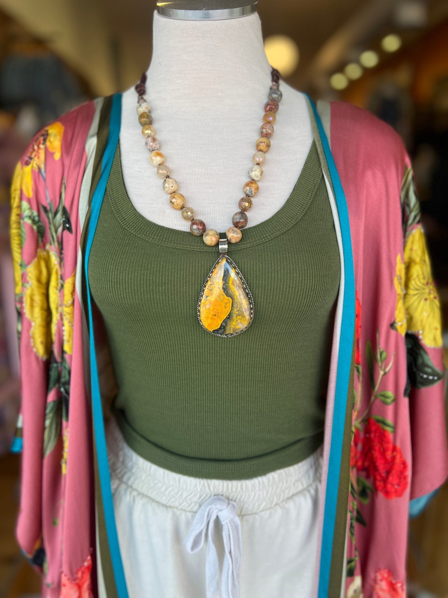Bumble Bee Jasper Pendant Necklace - Rebecca James Clothing