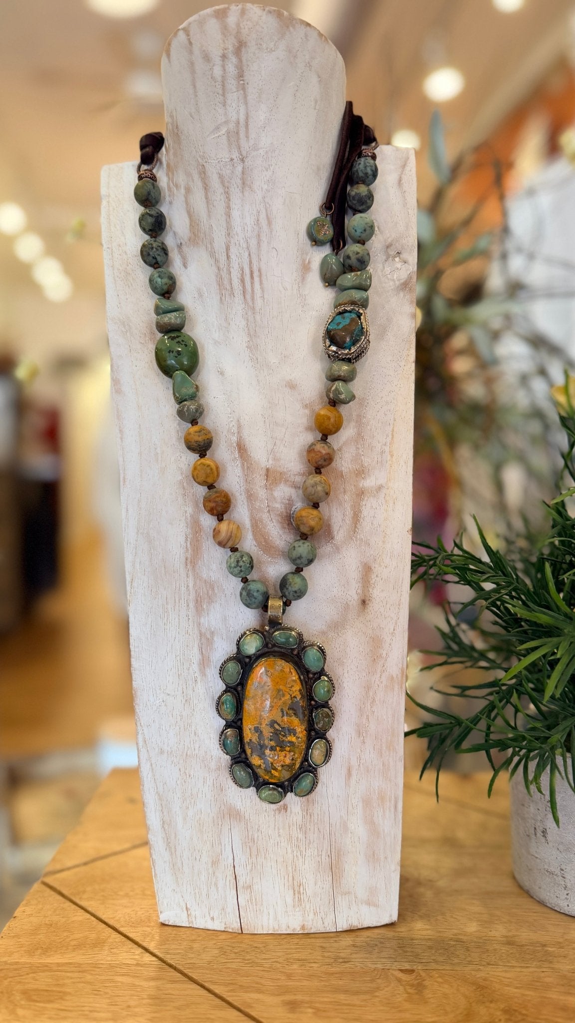 Bumble Bee Jasper with African Turquoise on Hand Beaded Necklace - Rebecca James Clothing