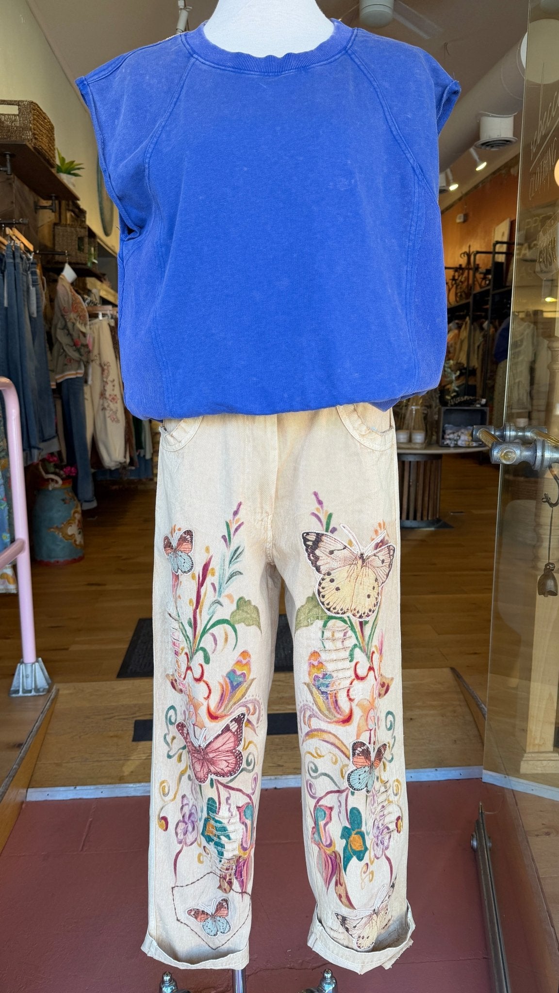 Butterfly Dreams: Boho Cotton Pants | Slouchy Wearable Art - Rebecca James Clothing