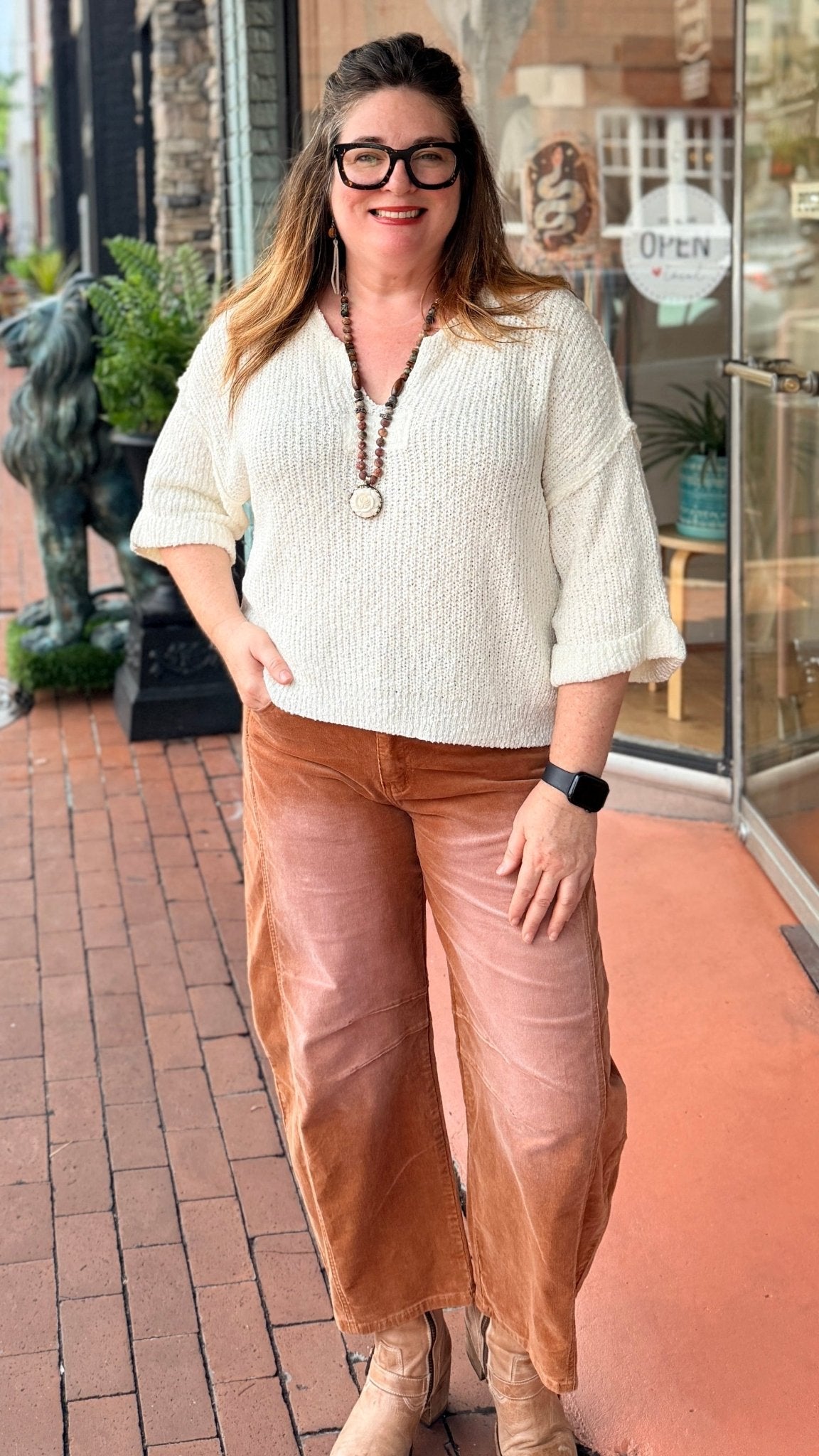 Camel Stretch Corduroy Barrel Pants - Rebecca James Clothing