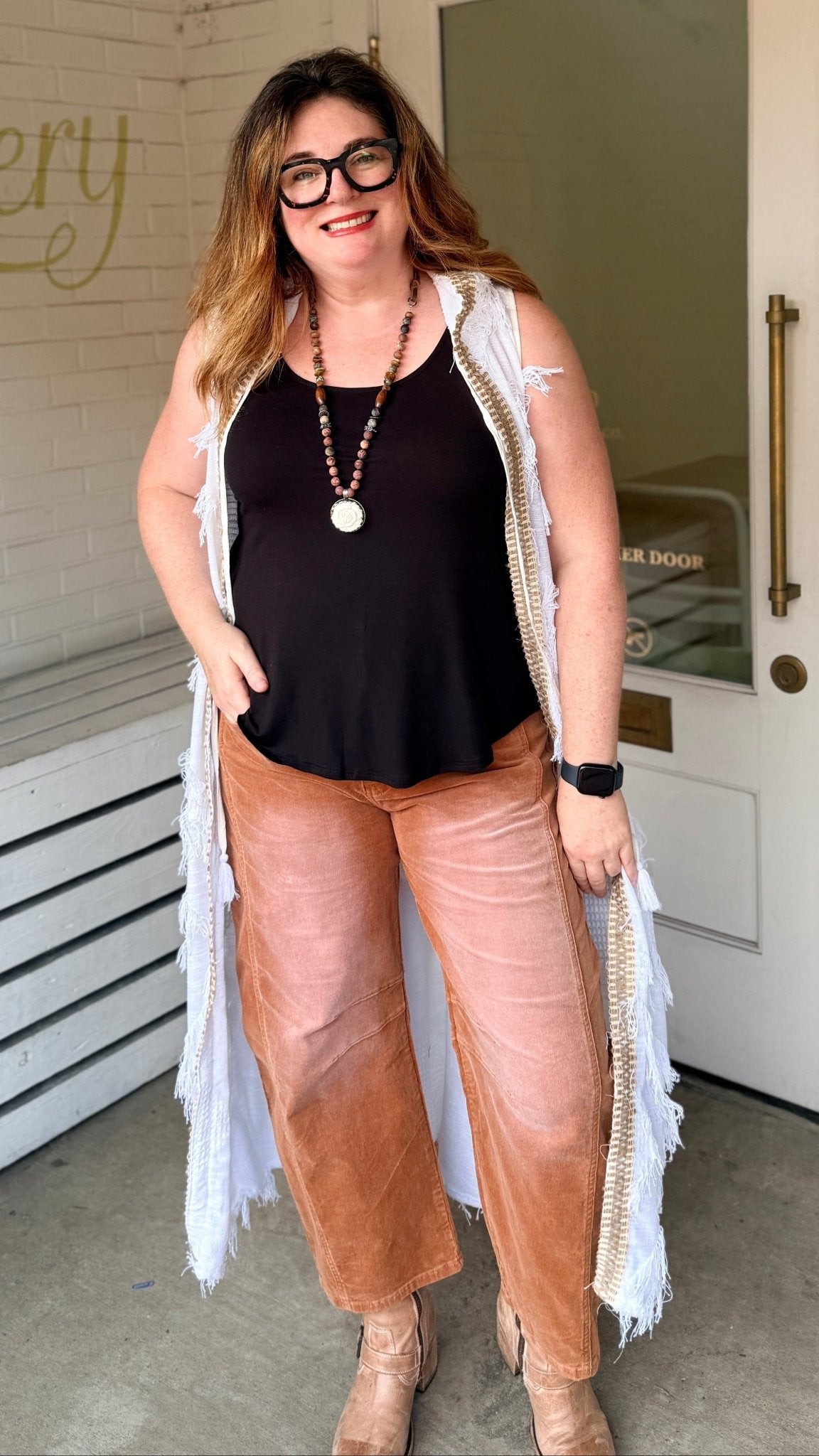 Camel Stretch Corduroy Barrel Pants - Rebecca James Clothing