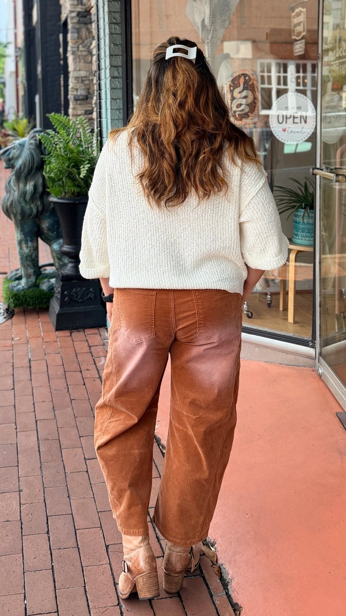 Camel Stretch Corduroy Barrel Pants - Rebecca James Clothing