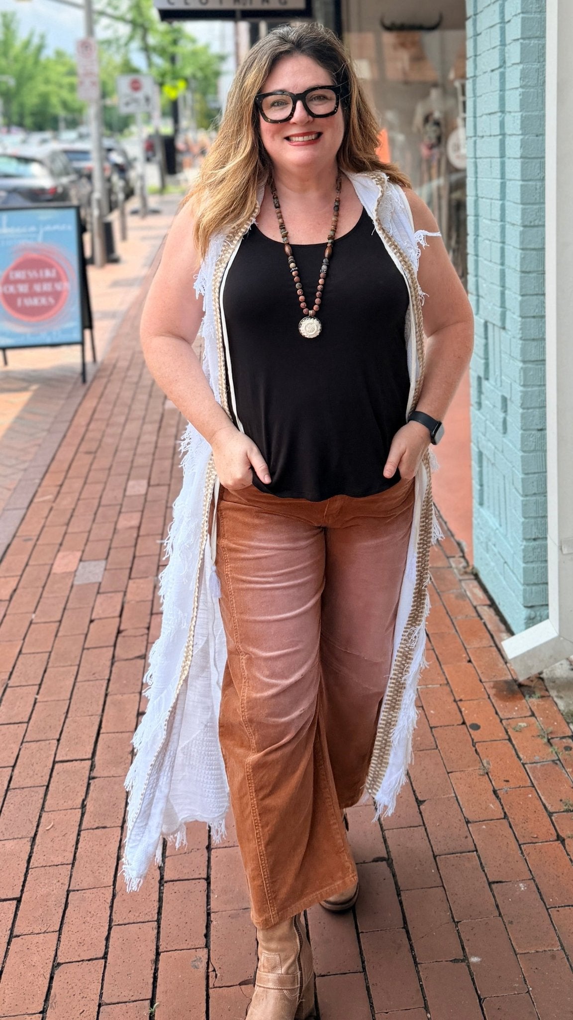 Camel Stretch Corduroy Barrel Pants - Rebecca James Clothing