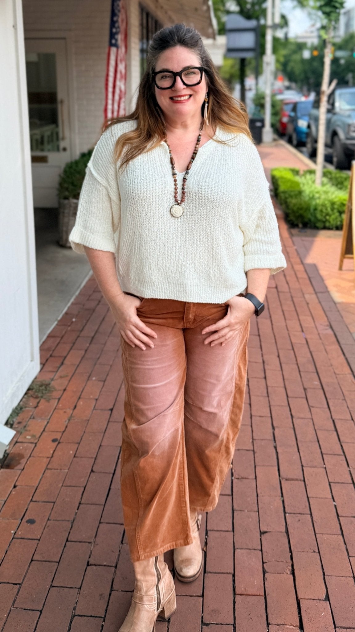Camel Stretch Corduroy Barrel Pants - Rebecca James Clothing