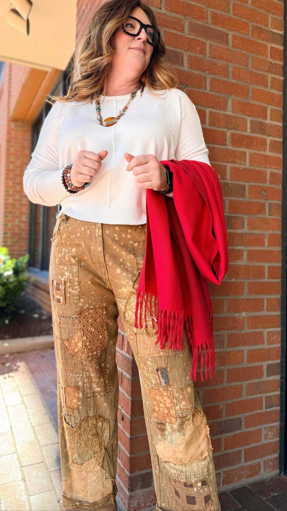 Cameron Tan Boho Textured Pants by Paper Lace - Rebecca James Clothing