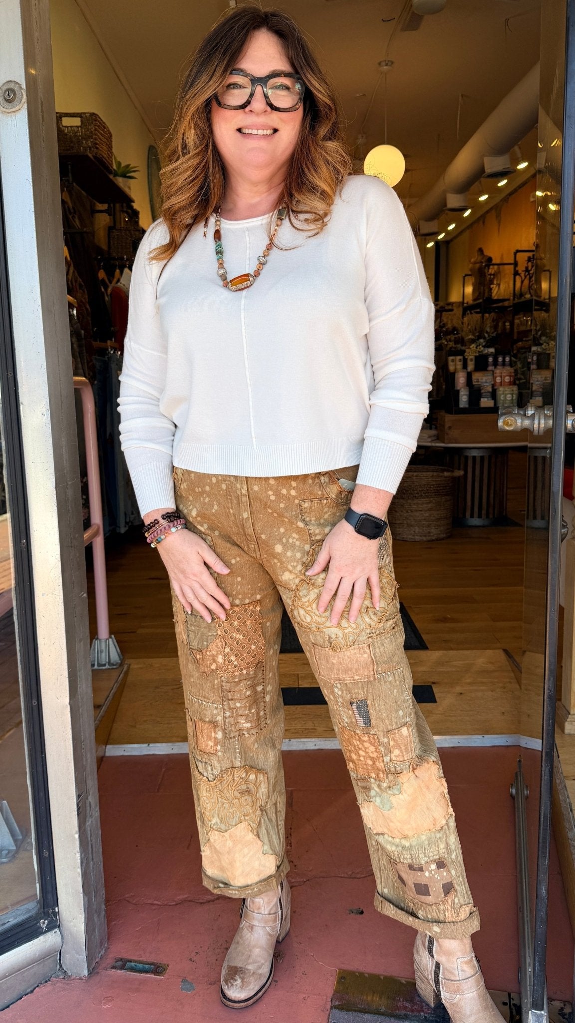 Cameron Tan Boho Textured Pants by Paper Lace - Rebecca James Clothing