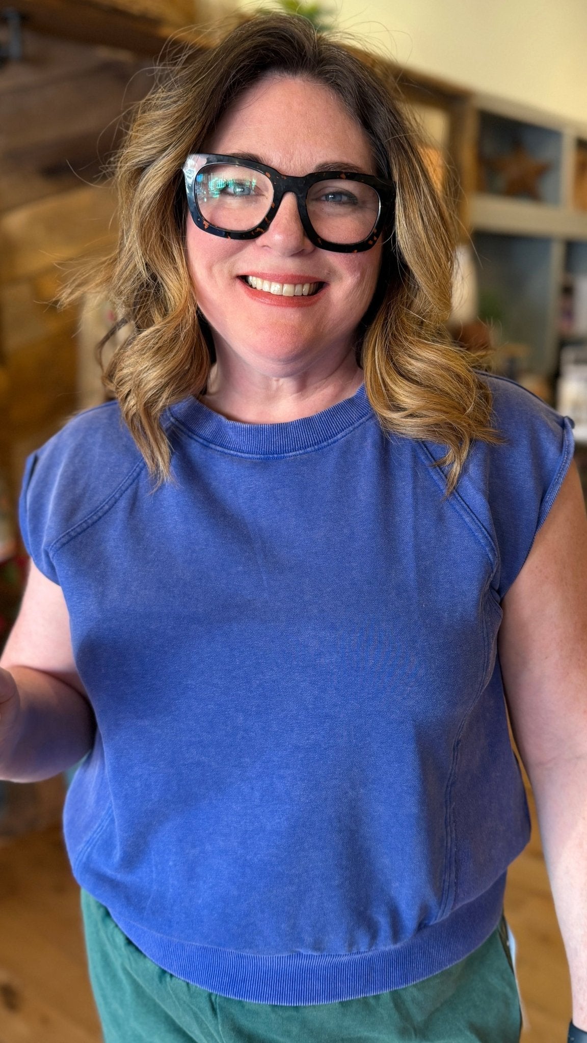 Capri Royal Blue Ribbed Cap Sleeve Top - Rebecca James Clothing